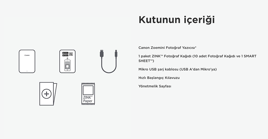 Canon Zoemini kutu içinde neler var